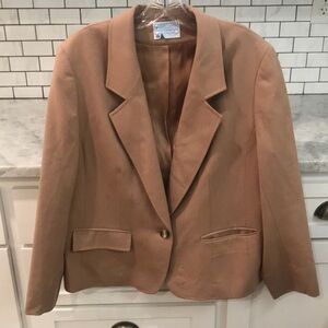 Vintage Pendleton Wool Blazer Womens 18 Tan Jacket Made in USA Preppy Academia